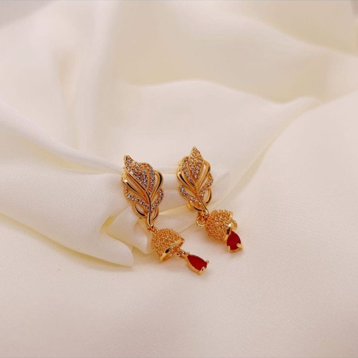Red Drop Leaf Earrings