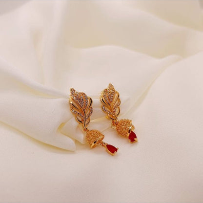Red Drop Leaf Earrings