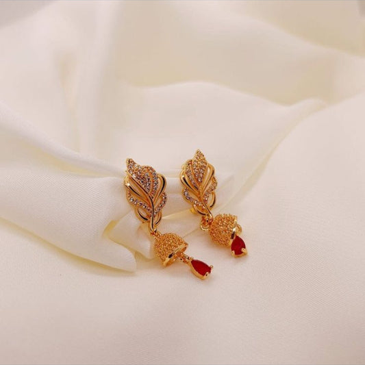 Red Drop Leaf Earrings